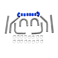 2.5 Inch 64mm Aluminum Universal Intercooler Turbo Piping Pipe Kit Blue Hose